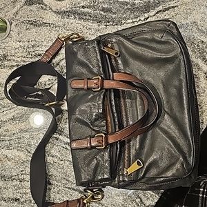 Fossil Large Black Leather Explorer Tote Bag